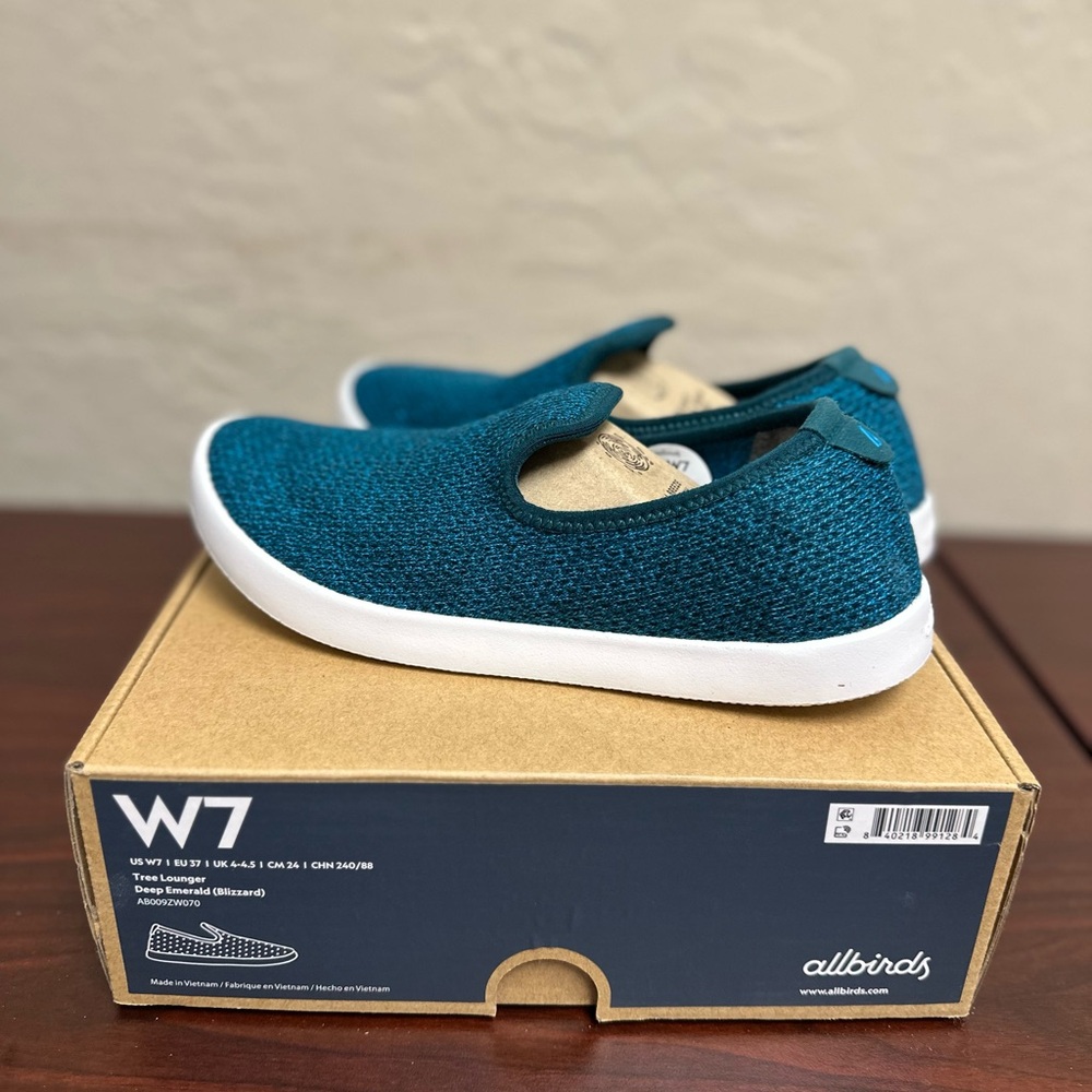 NEW IN BOX Allbirds Deep Emerald/Blizzard Tree Loungers Women Size 7